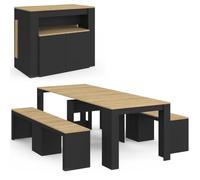 Ensemble table console avec bancs extensibles ORLANDO 10 personnes 235 cm bois noir et façon hêtre