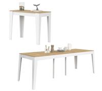 IDMarket - Table Console Extensible Michel 10 Personnes 235 cm Bois façon hêtre et Blanc