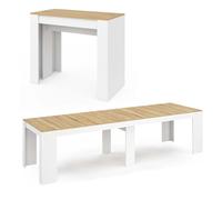 IDMarket - Table Console Extensible Orlando 14 Personnes 300 cm Blanc et façon hêtre