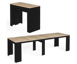 IDMarket - Table Console Extensible Orlando 14 Personnes 300 cm | Coloris bois façon hêtre et noir