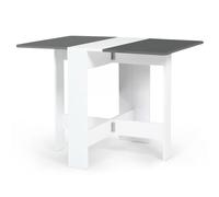 IDMarket Table console pliante EDI 2-4 personnes Bois blanc Plateau gris 103 x 76 cm