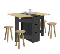 IDMARKET Table console pliable EDI 2-4 personnes, 3 tiroirs noirs, plateau façon hêtre 103 x 76 cm
