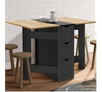IDMarket - Table Console Pliable EDI 2-4 Personnes avec 3 tiroirs Noirs Plateau façon hêtre 103 x 76 cm