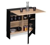 IDMarket Table console pliable EDI 2-6 pers. double rangement bois noir plateau façon hêtre 150x80cm