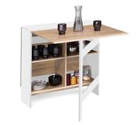IDMarket – Table console pliante EDI 2-6 pers. avec rangements, plateau façon hêtre 150x80 cm blanc