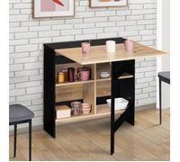 IDMarket - Table Console Pliable EDI 2-6 Personnes avec rangements Bois Noir Plateau façon hêtre 150 x 80 cm
