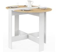 IDMarket - Table Console Pliable Ronde EDI 2-4 Personnes Bois Blanc Plateau façon hêtre 103 x 76 cm