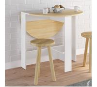 IDMARKET Table console pliable ronde EDI 2-4 personnes bois blanc plateau façon hêtre 103 x 76 cm