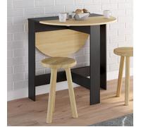 IDMARKET Table console pliable ronde EDI 2-4 personnes bois noir plateau façon hêtre 103 x 76 cm