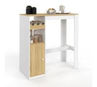 IDMarket - Table de Bar Ameri avec Placard et Range Bouteilles 2 Personnes Bois et Blanc