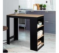 IDMARKET Table de bar BARTH 2 à 4 personnes bois noir plateau façon hêtre