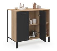 IDMarket - Table de Bar îlot CINA 100 cm Bois Noir et Plateau façon hêtre