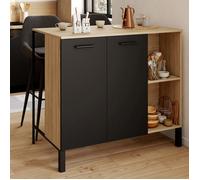 IDMARKET Table de bar îlot CINA 100 cm bois noir et plateau façon hêtre