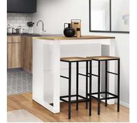 IDMARKET Table de bar îlot JUNO bois blanc et plateau façon hêtre