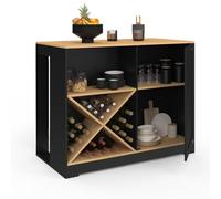 IDMarket – Table de bar îlot VITO 113 cm – Range-bouteilles bois noir – Plateau façon hêtre