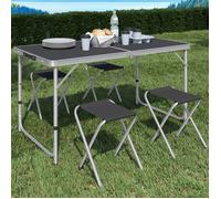 IDMarket - Table de Camping Pliante réglable en Hauteur 120 cm et 4 tabourets Noirs
