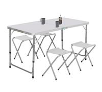 IDMarket - Table de Camping Pliante réglable en Hauteur 120 cm et 4 tabourets Blanc