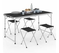 IDMarket - Table de Camping Pliante réglable en Hauteur 120 cm et 4 tabourets Noirs
