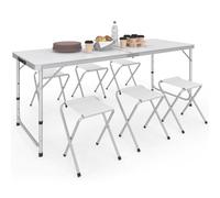 IDMarket - Table de Camping Pliante réglable en Hauteur 160 cm et 6 tabourets Blancs