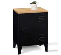 Table De Chevet Ester 1 Porte En Métal Noir Et Plateau Façon Hêtre Design Industriel