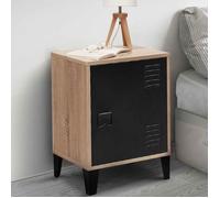 IDMarket – Table de chevet Ester – Effet bois, 1 porte, métal noir, design industriel