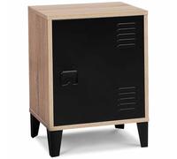 IDMarket - Table de Chevet Ester Effet Bois 1 Porte métal Noir Design Industriel