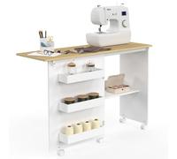 IDMarket - Table de couture pliable à roulettes Meuble pour Machine à Coudre avec 4 étagères
