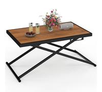 IDMarket - Table de Jardin à Hauteur réglable 3 Positions Olie 100 cm | En métal noir et plateau verre effet bois