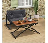 IDMarket - Table de Jardin à Hauteur réglable 3 Positions Olie 100 cm en métal Noir et Plateau Verre Effet Bois