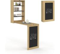 IDMarket Table Murale MACCHIA Pliable 80 cm Bois et Noir avec 4 étagères et Tableau Craie
