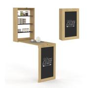 IDMarket Table murale pliable MACCHIA avec étagères et tableau craie 2 personnes Bois/Noir