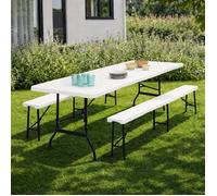 IDMARKET Table pliante d'appoint portable 180 CM et 2 bancs pliables pour camping ou réception