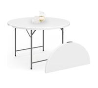 Table pliante ronde 122 cm - Plateau HDPE blanc - Pieds acier gris - Portable pour camping et réception