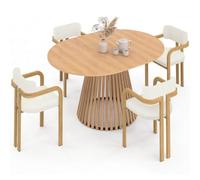 IDMarket - Table Ronde Extensible + 4 chaises Bouclette