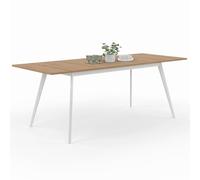 IDMarket - Table scandinave Extensible Rectangle Inga 6-10 Personnes Plateau Bois Pieds Blancs 160-200 cm
