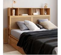 IDMarket – Tête de lit EDHEN 145 cm avec rangements fermés et niches en cannage et bois