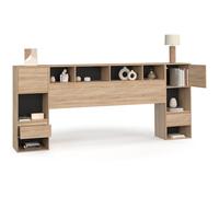 IDMARKET Tête de lit sur pied CAMPHA 240 cm avec chevets tiroir + placards + niches bois et noir