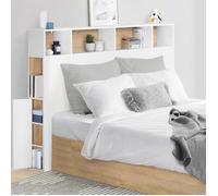 IDMARKET Tête de lit sur pied CLEO 165 cm avec rangements fermés et niches blanc et façon hêtre