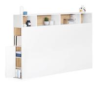 IDMarket Tête de lit sur pied Cleo 165 cm avec rangements fermés et niches blanc et façon hêtre