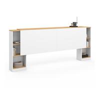 IDMarket - Tête de lit sur Pied Extensible avec chevets coulissants CATBA pour lit 140 et 160 cm Blanc et façon Bois