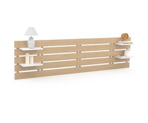 IDMarket - Tête de lit Suspendue 5 Larges Lattes Nina 240 cm Bois Clair et étagères Blanches