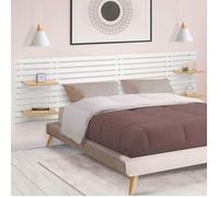 IDMARKET Tête de lit suspendue en lattes AVA 240 cm bois blanc et étagères façon hêtre