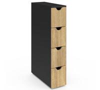 IDMarket Tour de rangement WILO 4 tiroirs sur roulettes colonne gain de place noir façon hêtre