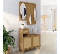 IDMARKET Vestiaire d'entrée avec miroir HANAE effet naturel cannage