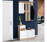IDMARKET Vestiaire d'entrée avec miroir PAULIN design hêtre portes blanches