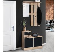 IDMARKET Vestiaire d'entrée avec miroir PAULIN design hêtre portes noires