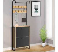 IDMarket - Vestiaire d'entrée BOSTON meuble chaussures 2 portes bois et noir