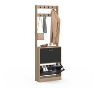 IDMarket - Vestiaire d'entrée KLARK meuble chaussures 2 portes effet bois et noir