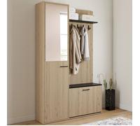 Vestiaire d'entrée rangement chaussures avec miroir et étagères MAHAUT 1 porte effet bois et noir