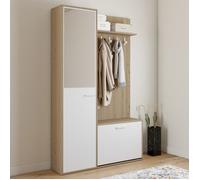 IDMARKET Vestiaire d'entrée rangement chaussures avec miroir et étagères MAHAUT 1 porte effet bois et blanc